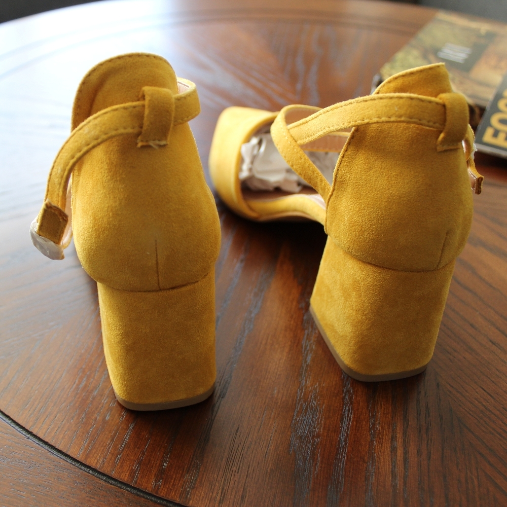 Mustard Yellow Faux Suede Ankle Strap Heel - Picture 4 of 5